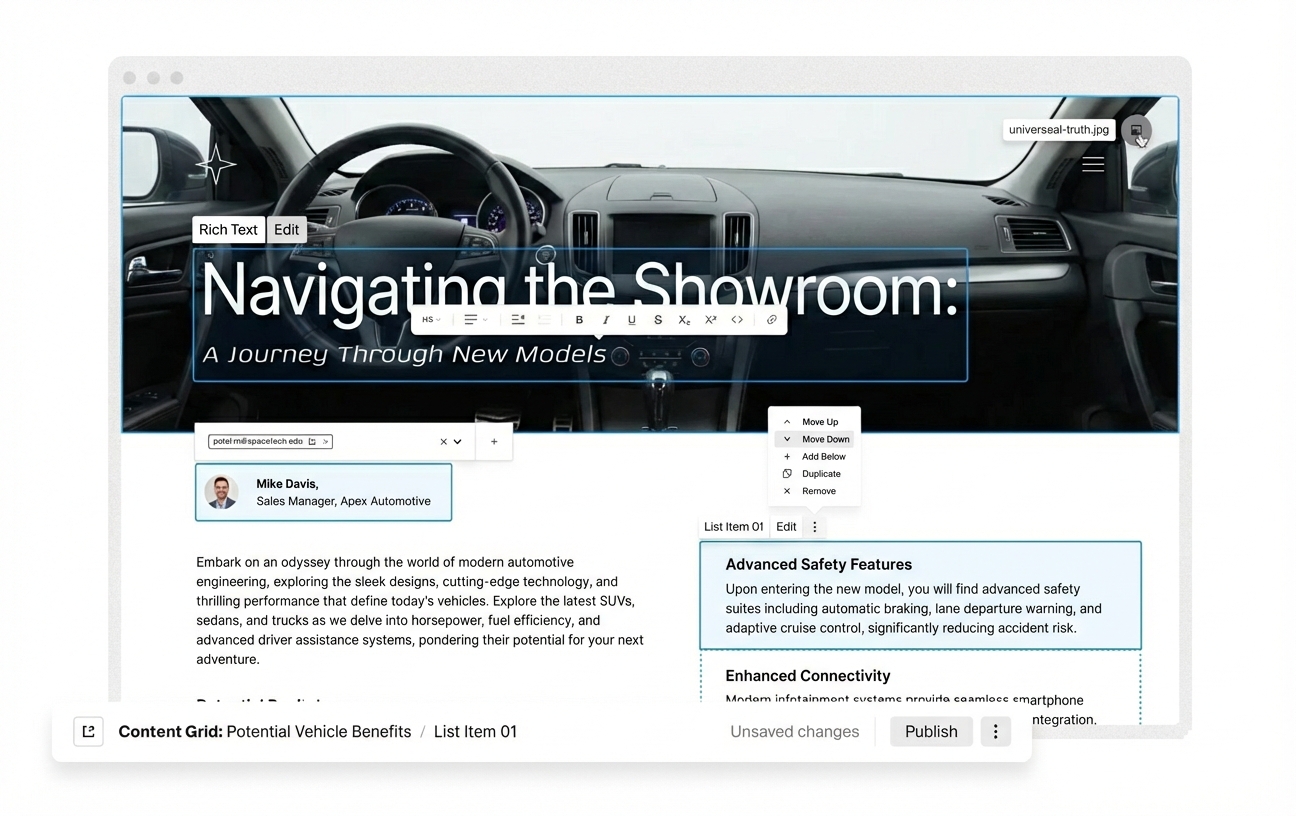 EdgeCMS proprietary page editor interface