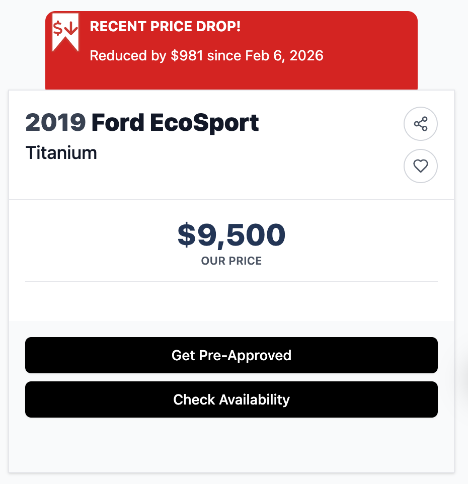 Price drop alert notifications on a dealer website