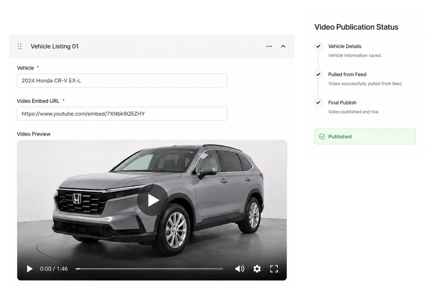 backend video embedding interface